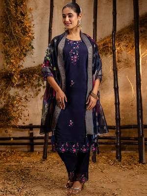 navy-blue fancy viscose kurta set 1