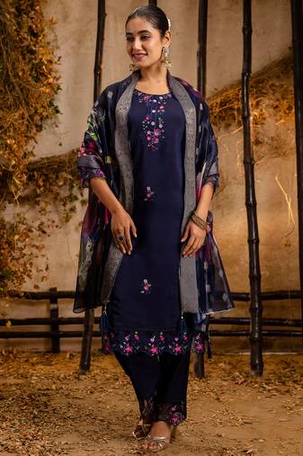 navy-blue fancy viscose kurta set