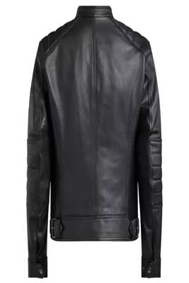 Men's black lambskin leather jacket - zipper style shoulder quilted 2