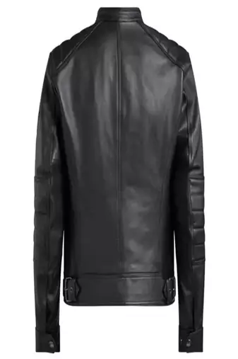 Men's black lambskin leather jacket - zipper style shoulder quilted