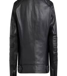 Men's black lambskin leather jacket - zipper style shoulder quilted