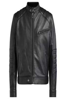 Men's black lambskin leather jacket - zipper style shoulder quilted 1