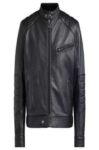 Men's black lambskin leather jacket - zipper style shoulder quilted