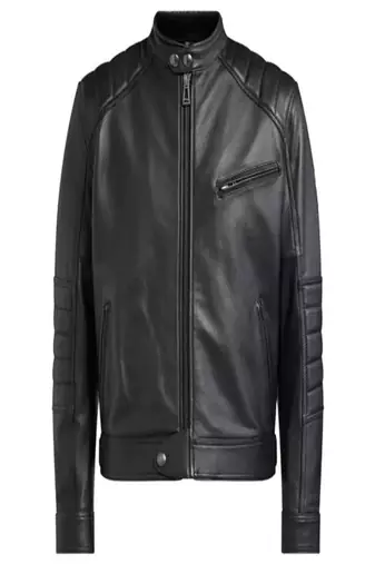 Men's black lambskin leather jacket - zipper style shoulder quilted