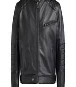 Men's black lambskin leather jacket - zipper style shoulder quilted