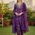 Women's purple rayon printed with embroidery worked straight kurta set with pant & dupatta