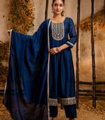 blue fancy silk blend kurta set