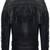 Men's black  lambskin leather jacket -lapel shoulder back fringe zipper style