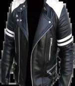 Men's black biker white strip lambskin leather jacket