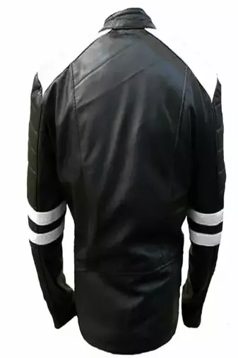 Men's black biker white strip lambskin leather jacket