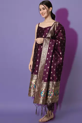 wine fancy cotton silk kurta set