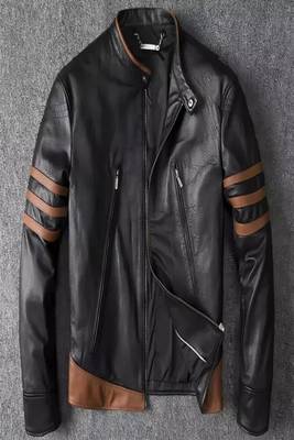 Mens brown hand strip lambskin genuine leather jacket biker motorcycle jacket 1