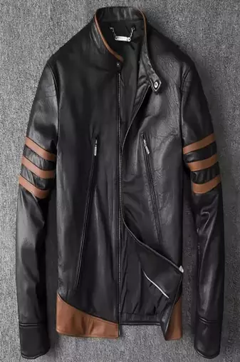 Mens brown hand strip lambskin genuine leather jacket biker motorcycle jacket