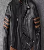 Mens brown hand strip lambskin genuine leather jacket biker motorcycle jacket