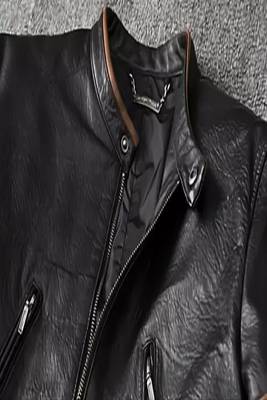 Mens brown hand strip lambskin genuine leather jacket biker motorcycle jacket 3