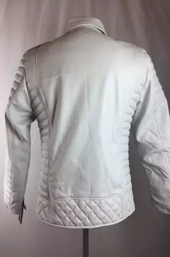 Mens white motorcycle jacket  pure lambskin genuine leather quilted