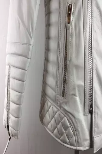 Mens white motorcycle jacket  pure lambskin genuine leather quilted