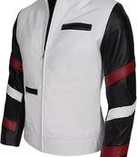 Mens white soft motorcycle jacket genuine leather strip design