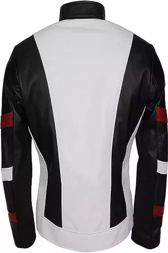 Mens white soft motorcycle jacket genuine leather strip design