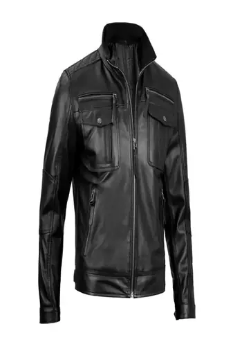Mens soft motorcycle jacket pure lambskin leather jacket 2 pocket