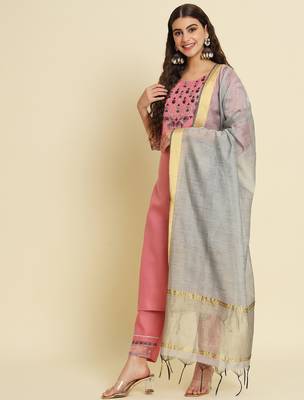 pink fancy silk blend kurta set 3