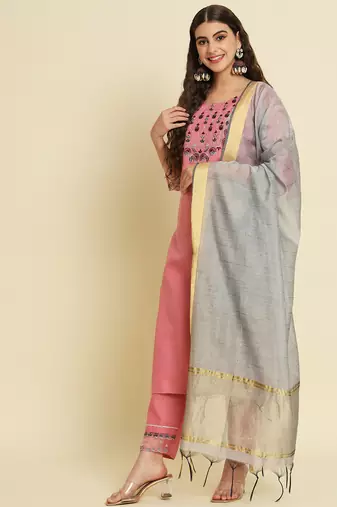 pink fancy silk blend kurta set