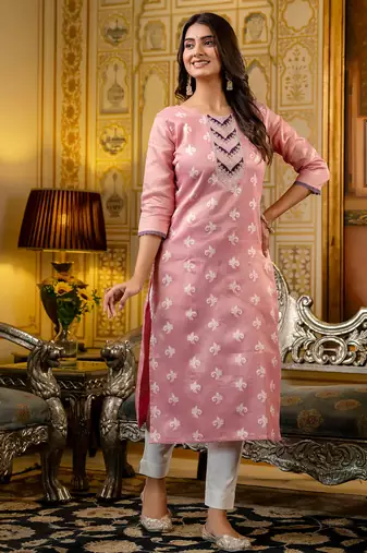pink fancy silk blend kurta set