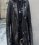 Mens black genuine lambskin leather jacket quilted hand zipper