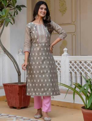 grey fancy silk blend kurta set 2