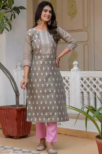 grey fancy silk blend kurta set