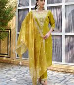 yellow fancy silk blend kurta set