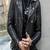 Mens black genuine lambskin leather jacket quilted hand zipper