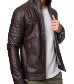 Mens maroon genuine lambskin leather jacket quilted hand zipper detail