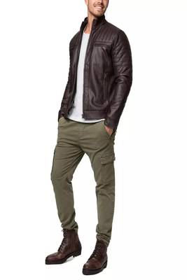 Mens maroon genuine lambskin leather jacket quilted hand zipper detail 2