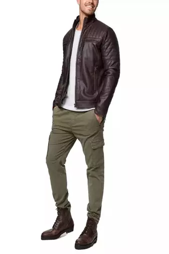 Mens maroon genuine lambskin leather jacket quilted hand zipper detail