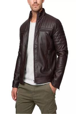 Mens maroon genuine lambskin leather jacket quilted hand zipper detail 3