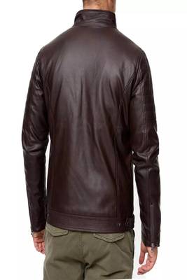 Mens maroon genuine lambskin leather jacket quilted hand zipper detail 4