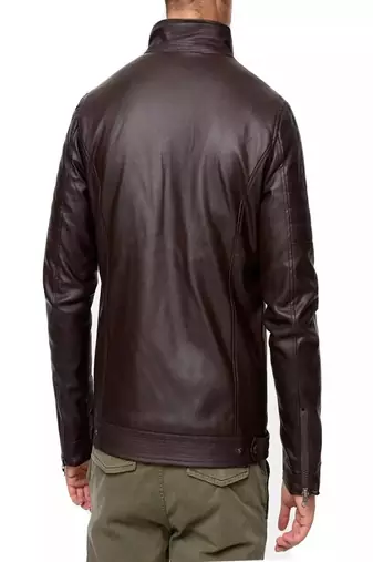 Mens maroon genuine lambskin leather jacket quilted hand zipper detail