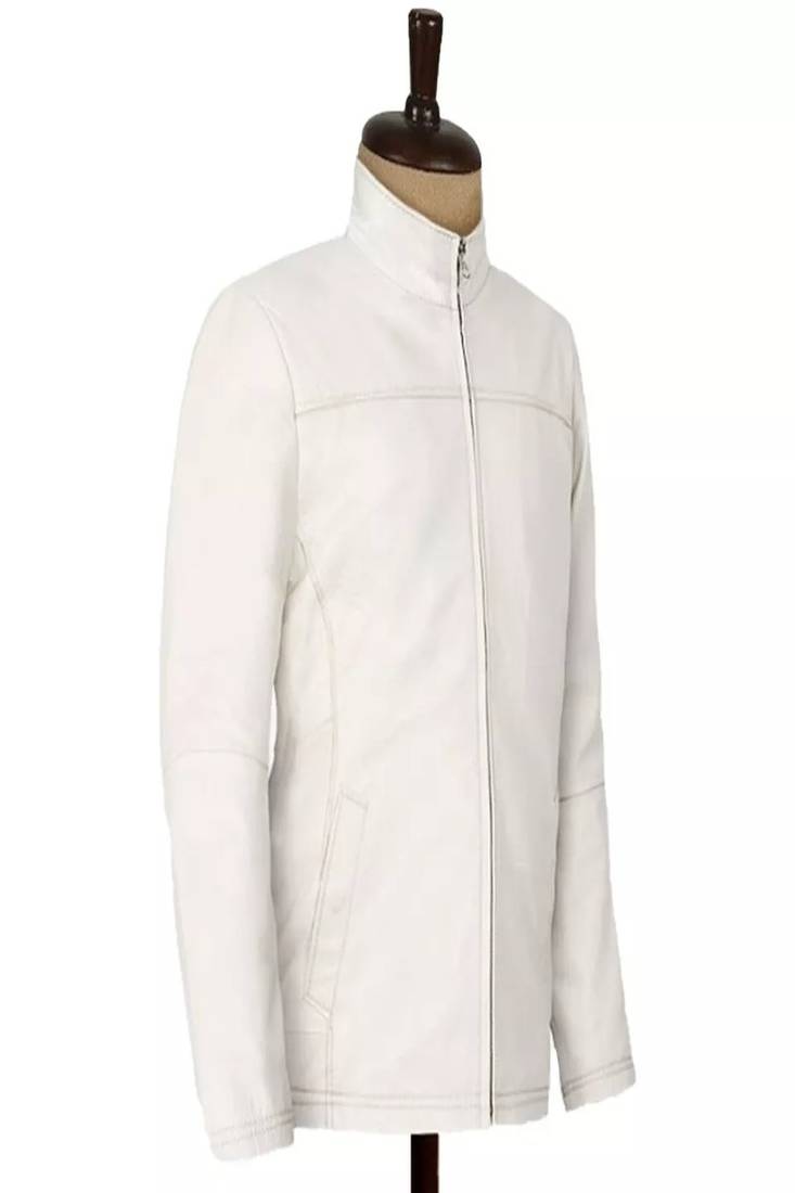 Mens white plain genuine lambskin leather jacket