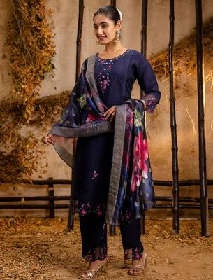 navy-blue fancy viscose kurta set 2
