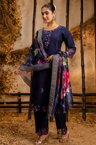 navy-blue fancy viscose kurta set