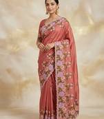 Dark Peach Color  embroidery work  Silk Blend Saree