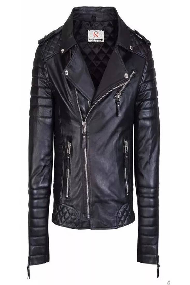 Stylish black genuine lambskin leather classic side zipper jacket