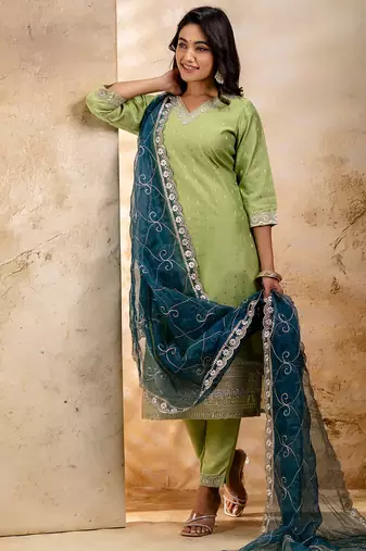 pear fancy chanderi silk kurta set