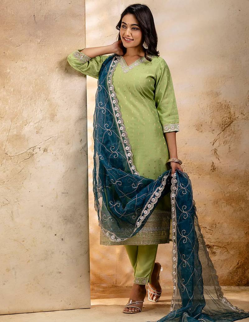 pear fancy chanderi silk kurta set