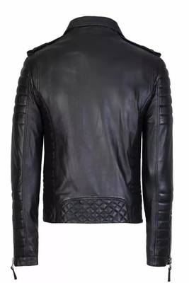 Stylish black genuine lambskin leather classic side zipper jacket 2