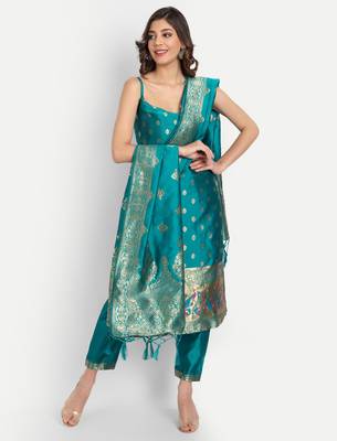royal-blue fancy cotton silk kurta set 2