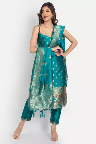 royal-blue fancy cotton silk kurta set