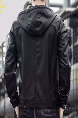 Men's stylish black hoodie premium leather jacket soft lambskin 2