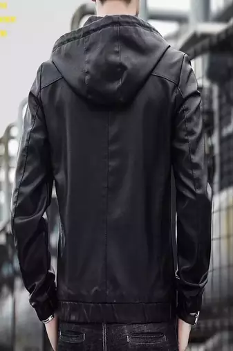 Men's stylish black hoodie premium leather jacket soft lambskin